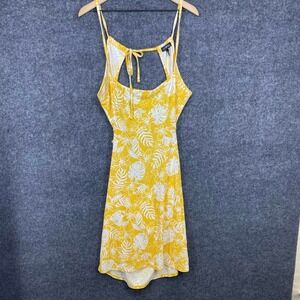 Derek Heart Plus Yellow Tropical Floral Ribbed Mini Dress Side Cutouts 2X